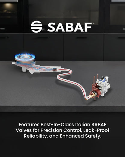 Sujata 4 Burner Gas Stove Glass Top | 9 Years Warranty | Premium Gas Stove with Jumbo Brass Burners | SABAF Technology | ISI Certified | LPG & PNG Compatible | 360° Rotating Brass Nozzle (Black)