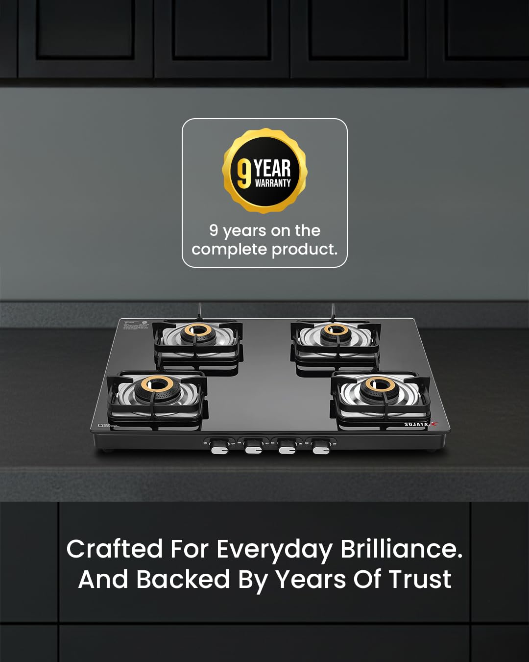 Sujata Sujata Classic Gas Stove | 9 Years Warranty | 4 Burner Stove | Gas Stove 4 Burners Glass Top, SABAF, ISI Certified,...