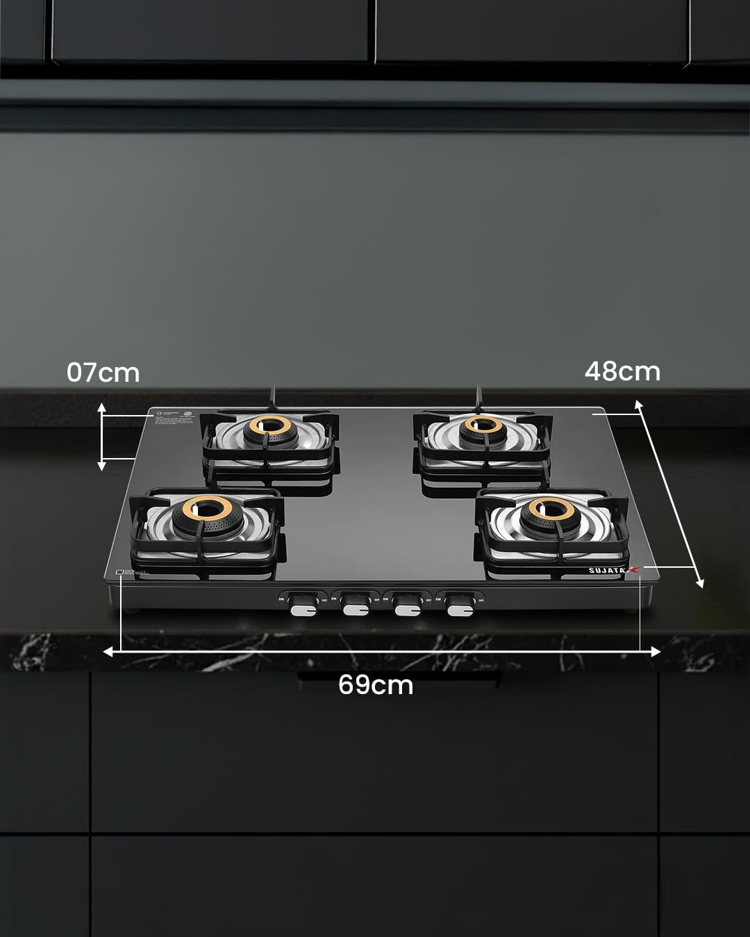 Sujata Sujata Classic Gas Stove | 9 Years Warranty | 4 Burner Stove | Gas Stove 4 Burners Glass Top, SABAF, ISI Certified,...