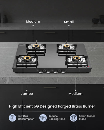 Sujata Sujata Classic Gas Stove | 9 Years Warranty | 4 Burner Stove | Gas Stove 4 Burners Glass Top, SABAF, ISI Certified,...