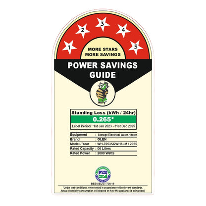 Water Heater 6Litre 8 Bar Pressure Glasslined Element and Tank, Temperature control (7053 IN)