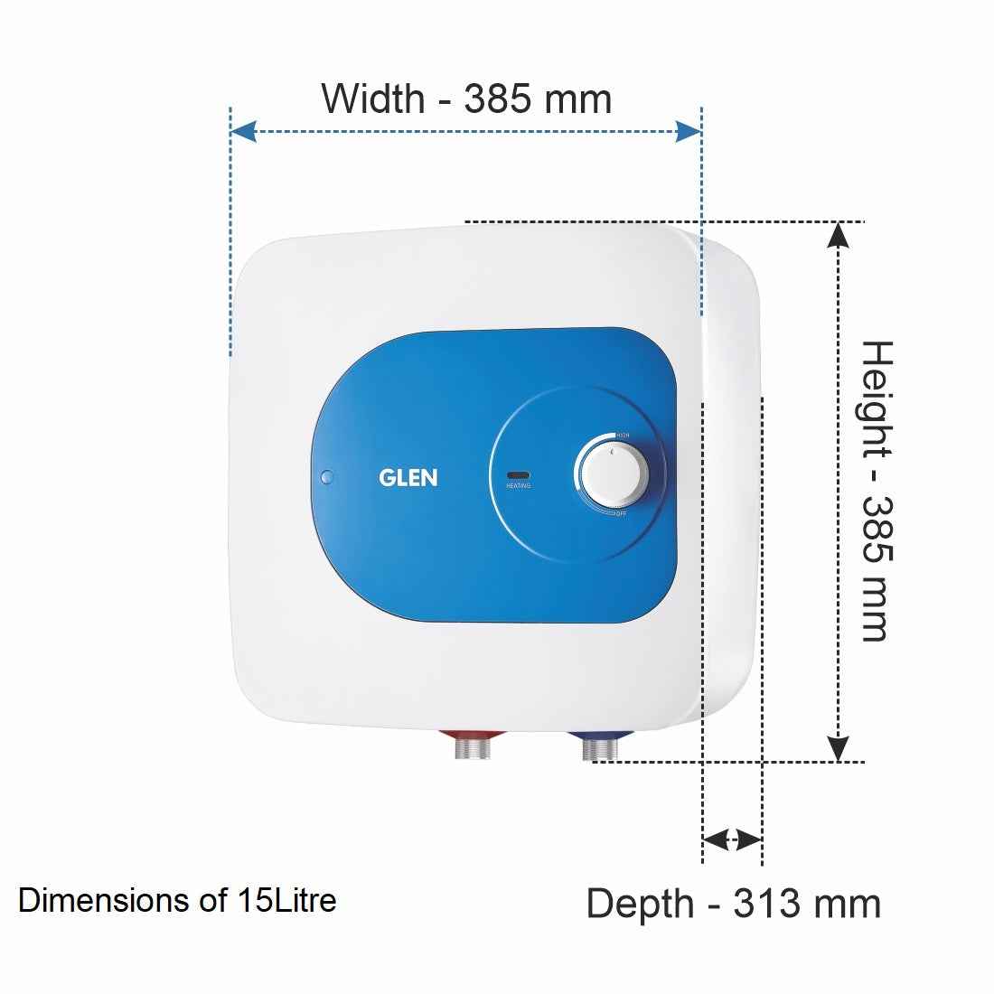 Water Heater 2000W 8 Bar Pressure Glasslined Element and Tank, Temperature control (7054) - 15L
