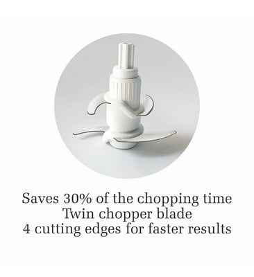 Electric Vegetable Chopper, 2 Stainless Steel Blade, Whisking Disc 0.6 Litres Bowl, 250W - White (4043 Turbo)
