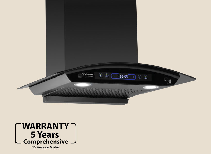 Hindware COSIMA BLDC 60CM 1600CMH; ENERGY EFFICENT MOTOR WITH MOTION SENSOR (YEAR 2025) Auto Clean Wall Mounted BLACK 1600 CMH Chimney