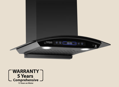 Hindware COSIMA BLDC 60CM 1600CMH; ENERGY EFFICENT MOTOR WITH MOTION SENSOR (YEAR 2025) Auto Clean Wall Mounted BLACK 1600 CMH Chimney