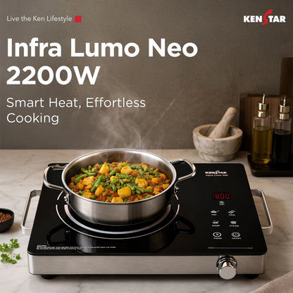 Kenstar 2200 W Infrared Induction Cooktop Touch Panel (Silver, Black, Infra Lumo Electric Stove Cooktop Energy Efficient Fast Heating Portable)