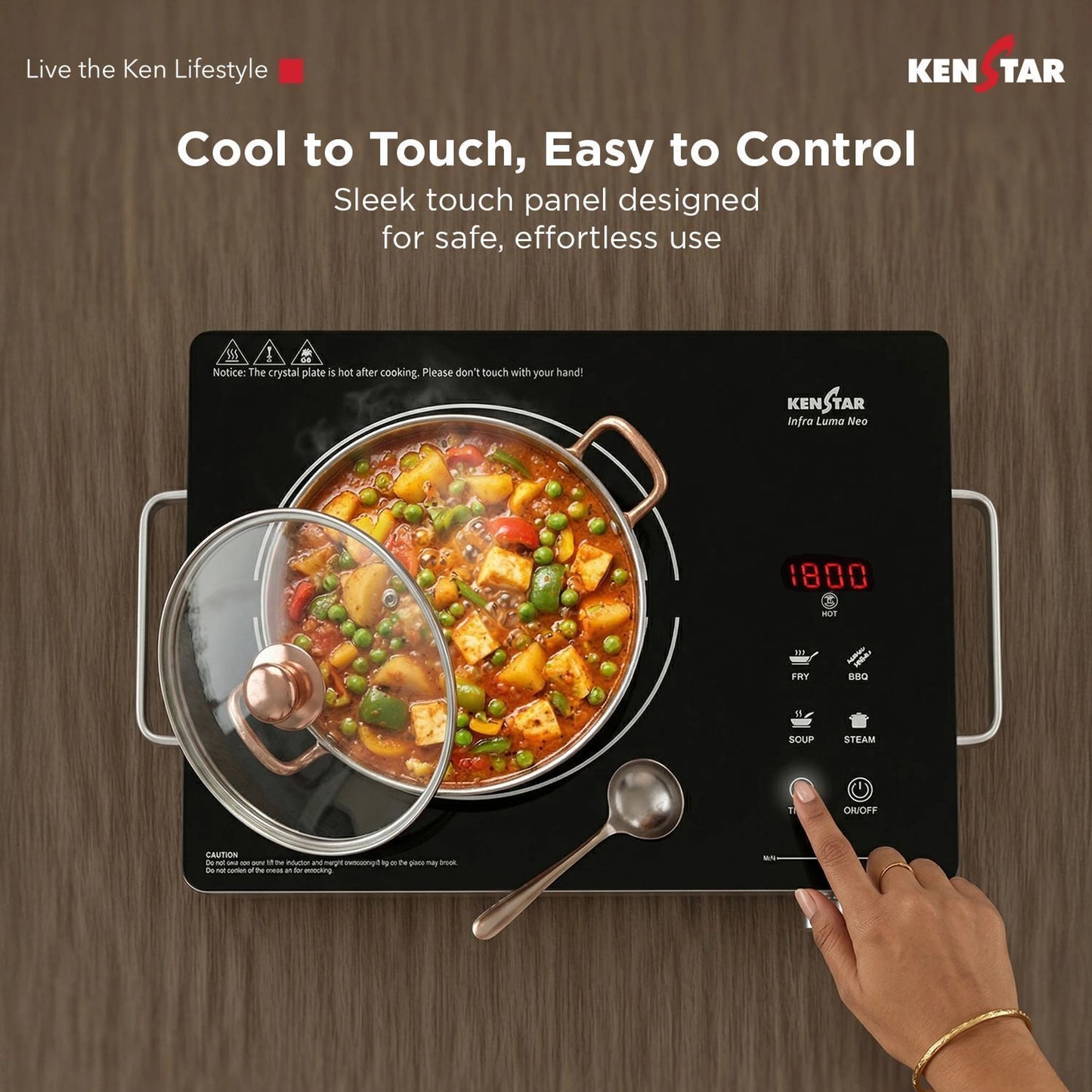 Kenstar 2200 W Infrared Induction Cooktop Touch Panel (Silver, Black, Infra Lumo Electric Stove Cooktop Energy Efficient Fast Heating Portable)