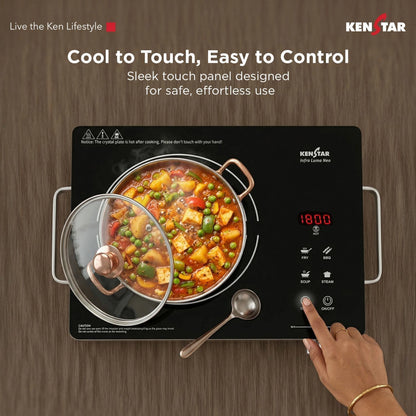 Kenstar 2200 W Infrared Induction Cooktop Touch Panel (Silver, Black, Infra Lumo Electric Stove Cooktop Energy Efficient Fast Heating Portable)