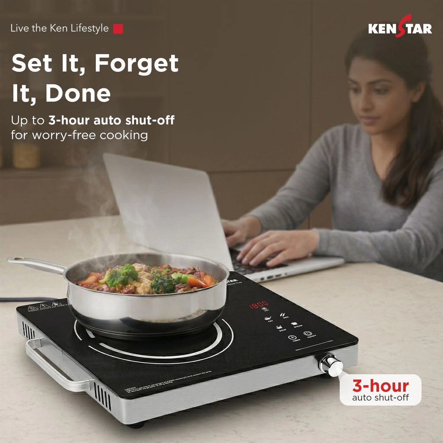 Kenstar 2200 W Infrared Induction Cooktop Touch Panel (Silver, Black, Infra Lumo Electric Stove Cooktop Energy Efficient Fast Heating Portable)