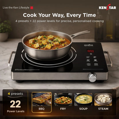 Kenstar 2200 W Infrared Induction Cooktop Touch Panel (Silver, Black, Infra Lumo Electric Stove Cooktop Energy Efficient Fast Heating Portable)