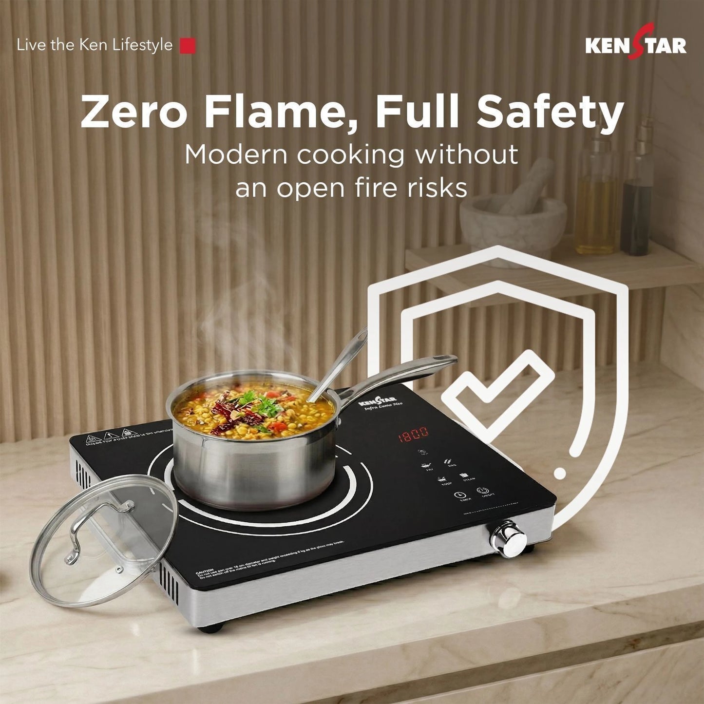 Kenstar 2200 W Infrared Induction Cooktop Touch Panel (Silver, Black, Infra Lumo Electric Stove Cooktop Energy Efficient Fast Heating Portable)