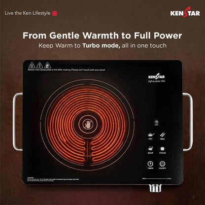 Kenstar 2200 W Infrared Induction Cooktop Touch Panel (Silver, Black, Infra Lumo Electric Stove Cooktop Energy Efficient Fast Heating Portable)