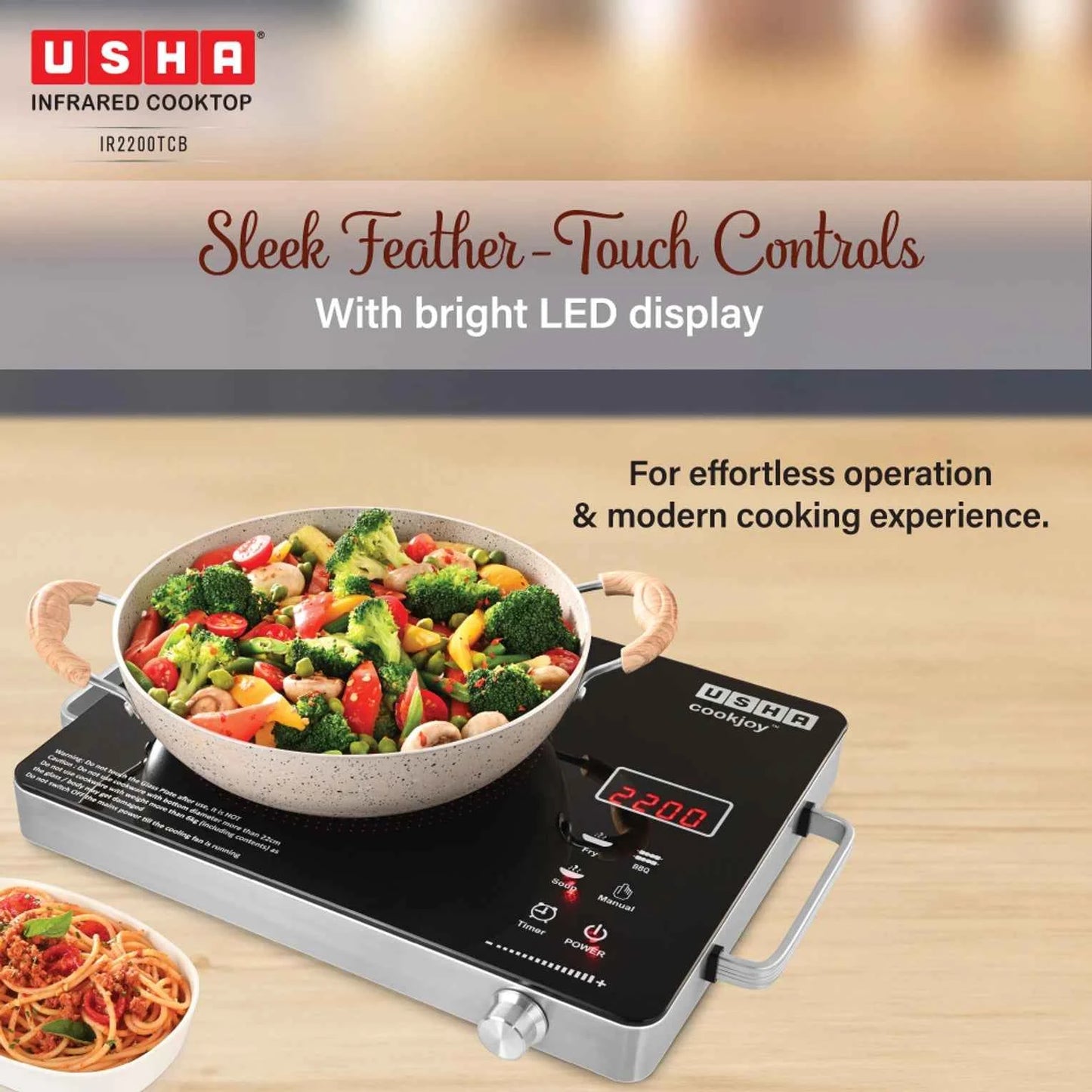 USHA 2200 W Infrared Cooktop Touch Panel (Black, IR2200TCB)
