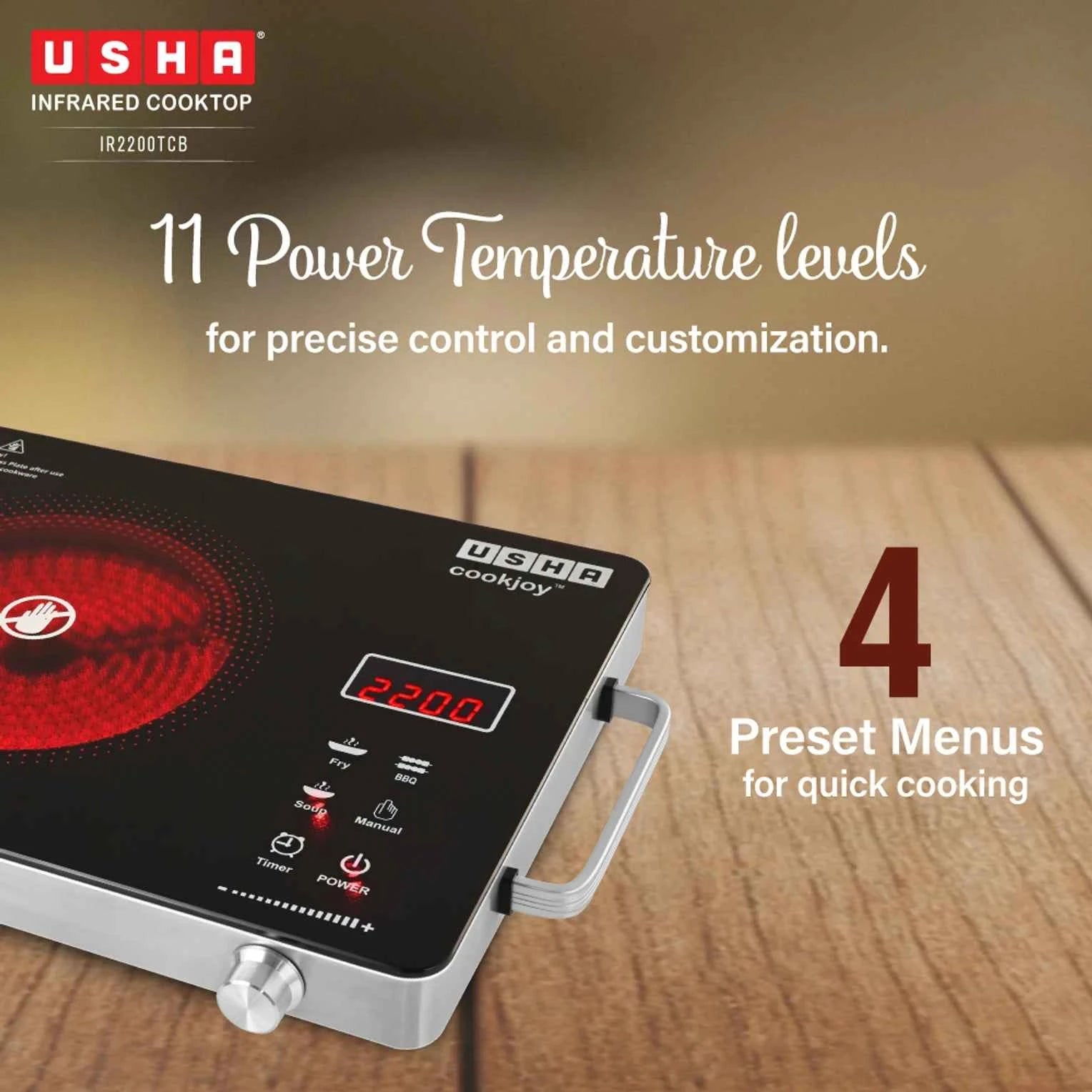 USHA 2200 W Infrared Cooktop Touch Panel (Black, IR2200TCB)