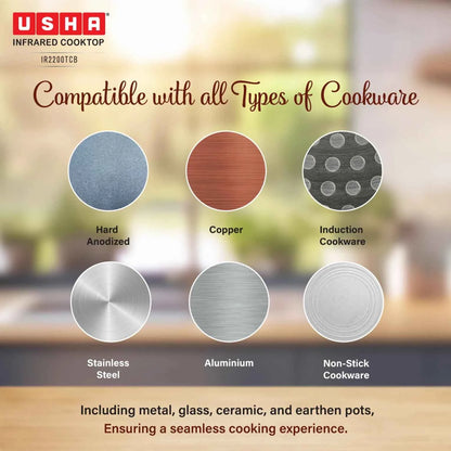 USHA 2200 W Infrared Cooktop Touch Panel (Black, IR2200TCB)