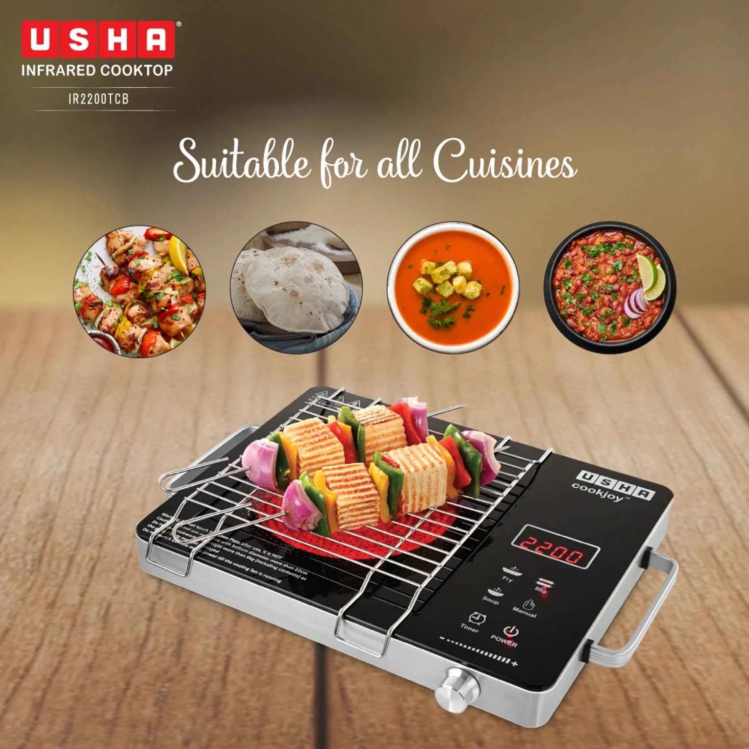 USHA 2200 W Infrared Cooktop Touch Panel (Black, IR2200TCB)