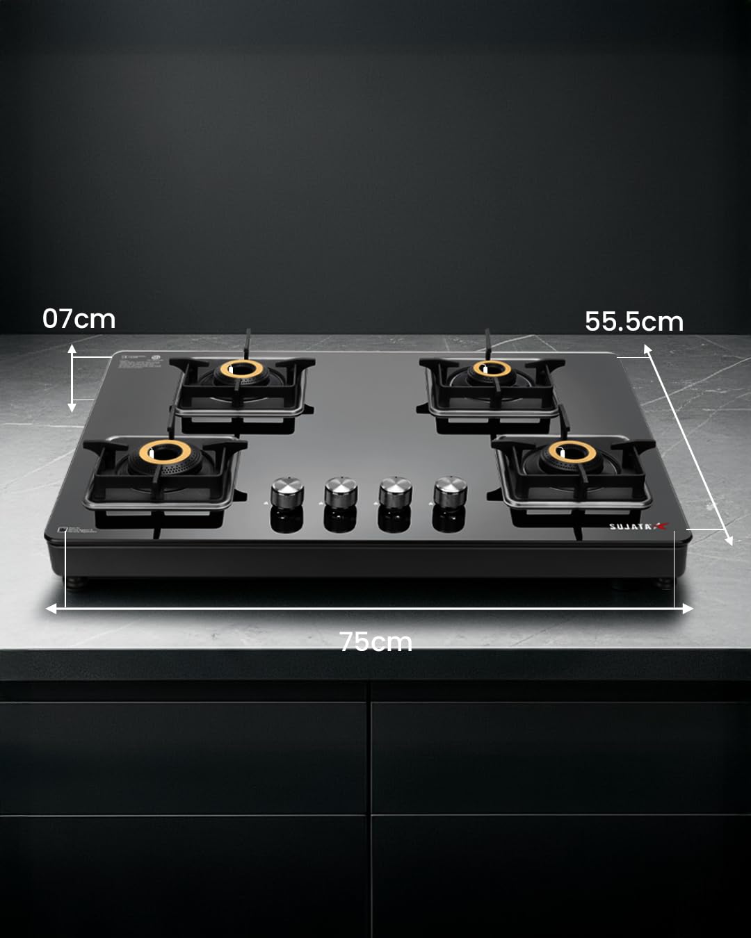 Sujata Sujata Premium 4 Burner Gas Stove | Auto Ignition | 8mm Glass Top | 9 Yr Warranty - 4 Burner