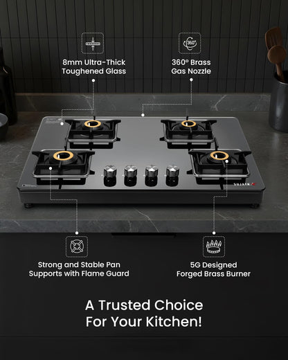 Sujata Sujata Premium 4 Burner Gas Stove | Auto Ignition | 8mm Glass Top | 9 Yr Warranty - View 3