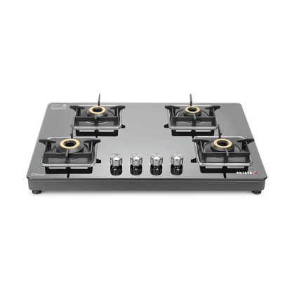 Sujata 4 Burner Gas Stove Glass Top | 9 Years Warranty | Premium Gas Stove with Jumbo Brass Burners | SABAF Technology | ISI Certified | LPG & PNG Compatible | Manual (Black)